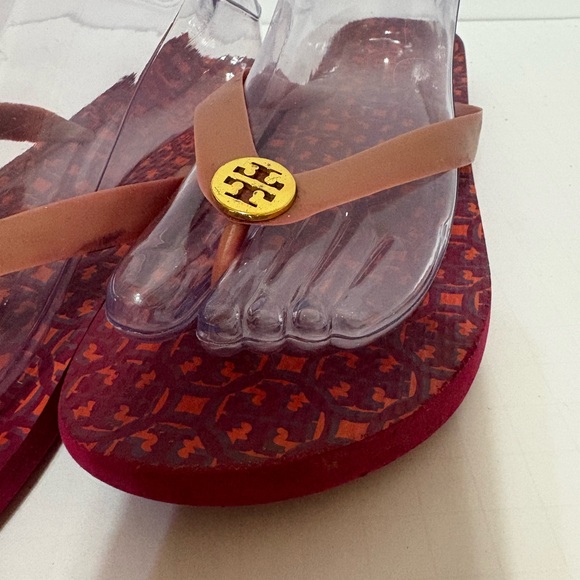 Tory Burch Red and Tan Flip Flops - Picture 4 of 8